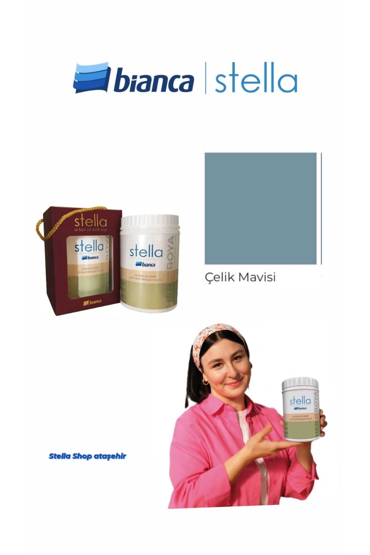 Stella Su Bazlı Saf Akrilik Boya 500ml - Çelik Mavisi