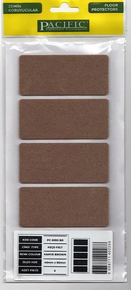 Yapışkanlı Keçe 40 mm x 90 mm – Kahverengi – 5 Adet | Zemin Koruyucu & Ses Önleyici