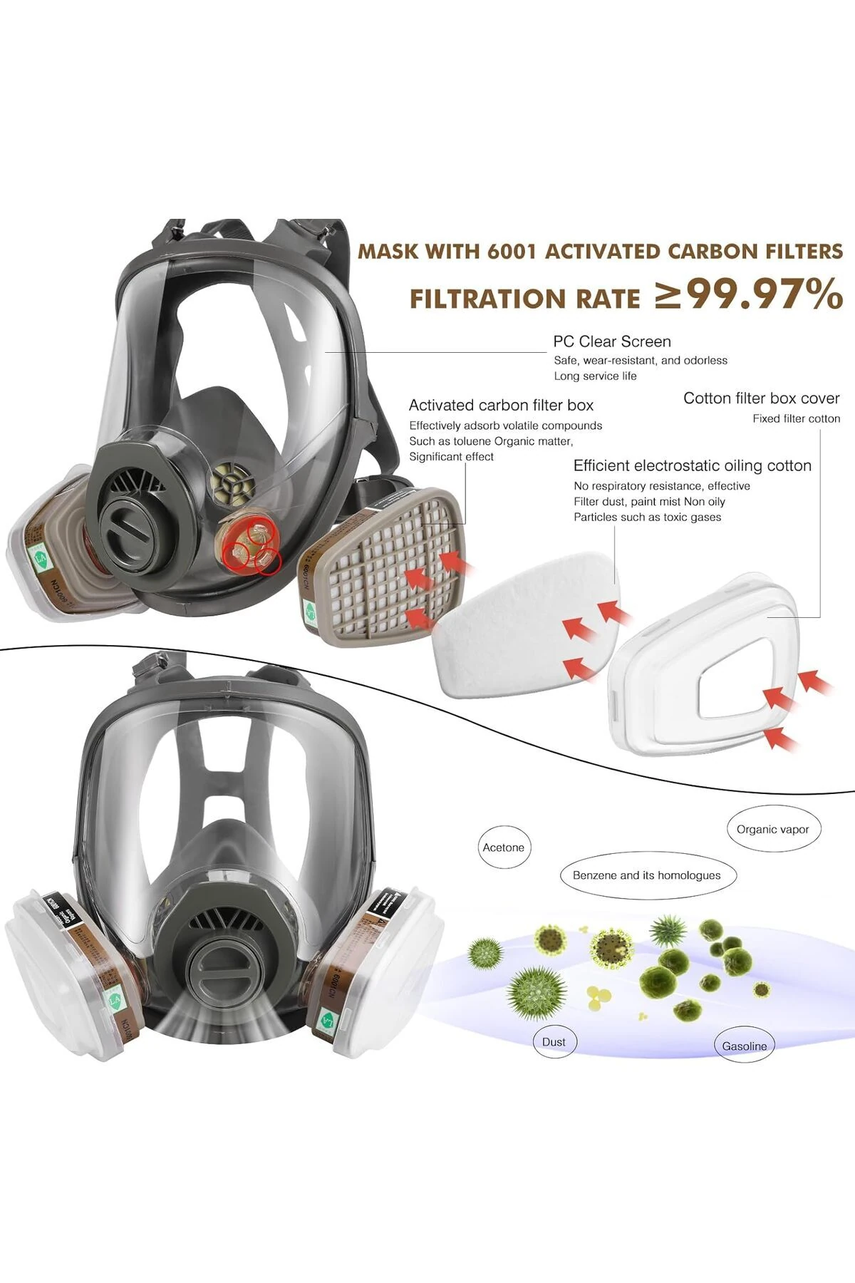 TAM YÜZ GAZ MASKESİ HAYATTA KALMA NÜKLEER GAZ 40MM AKTİF KARBON