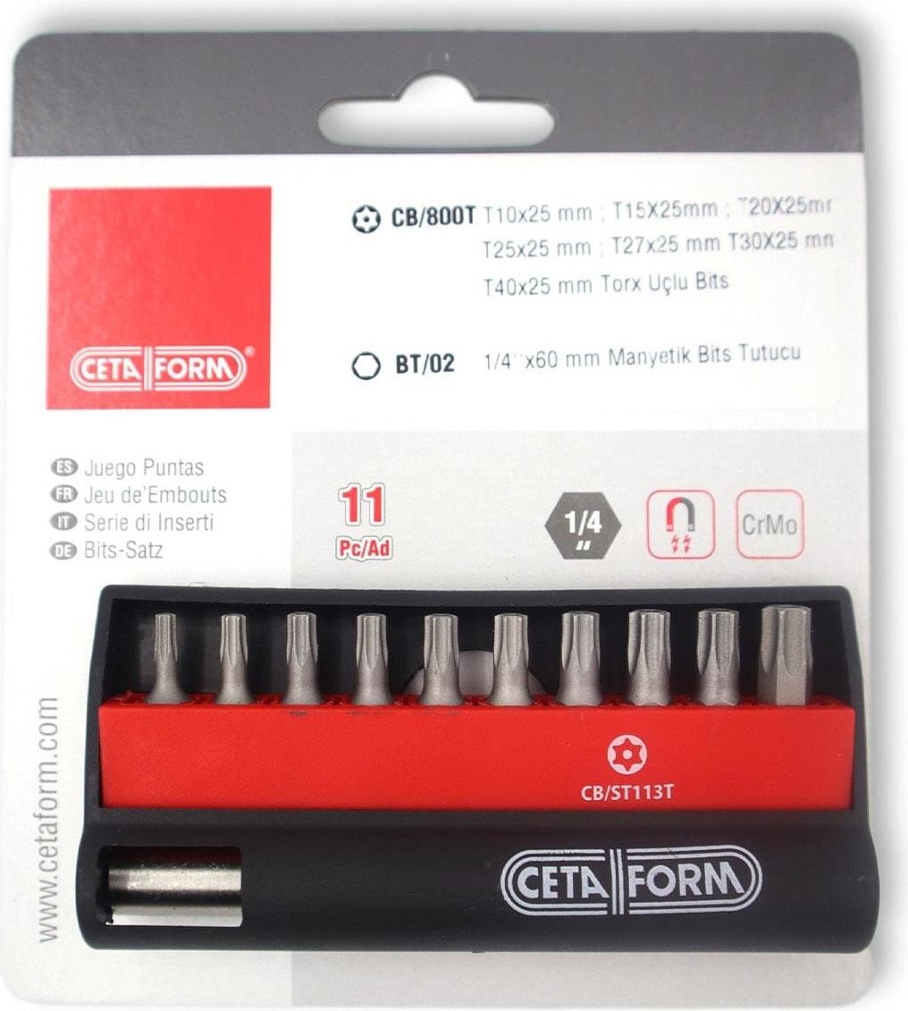 CB/ST113T Delikli Torx Bits Uç Takımı + Bits Tutucu 11 Parça (1 Adet)
