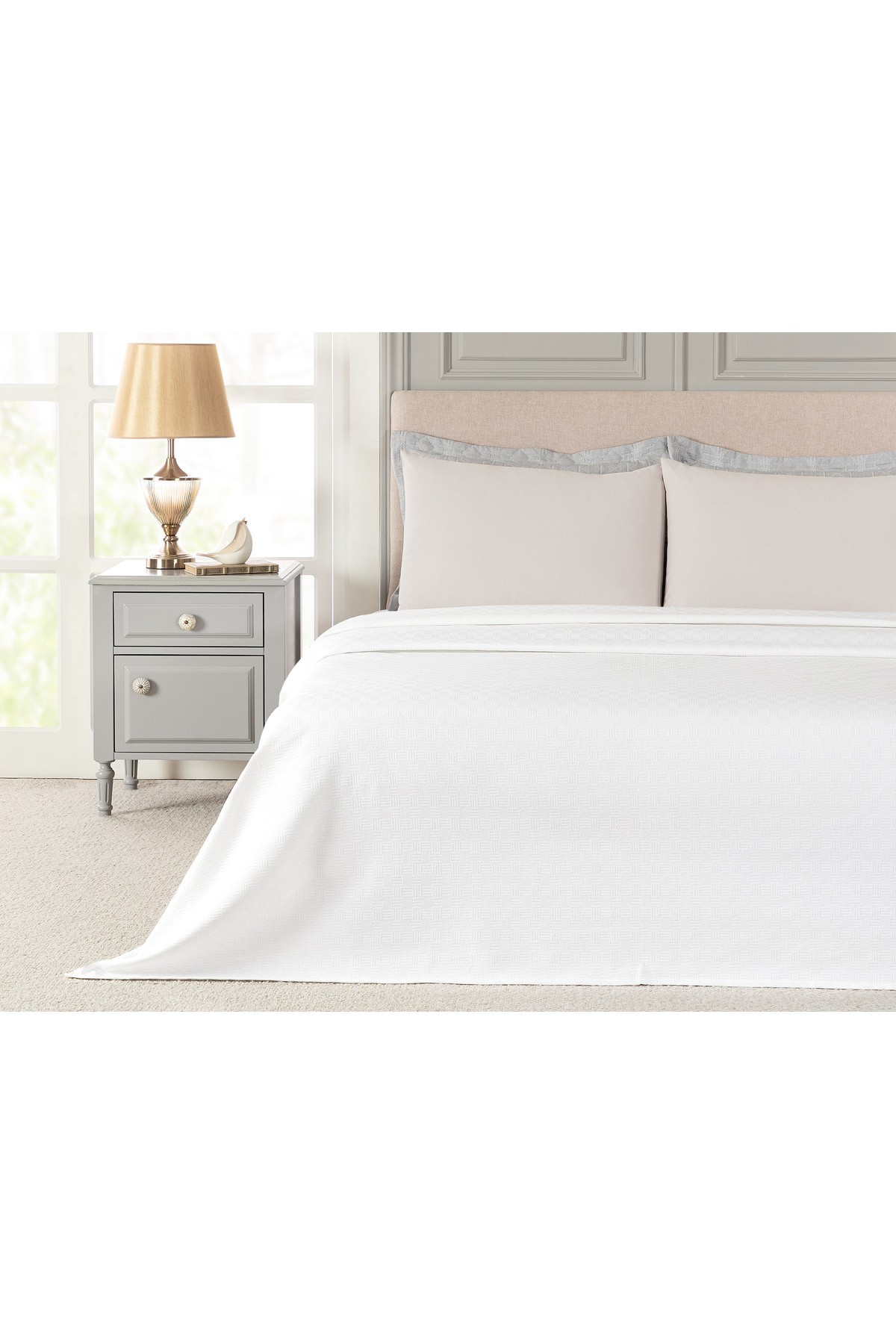 Anais King Size %100 Pamuk Pike - Beyaz