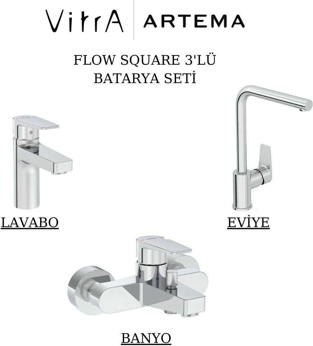 Flow Square Batarya Seti 3’lü Banyo-Lavabo-Eviye