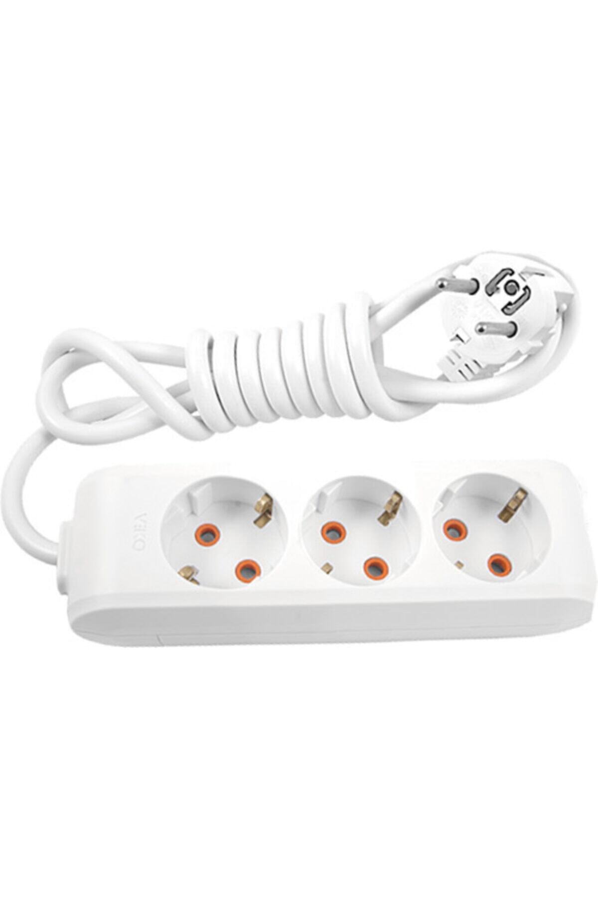 Multi-let Üçlü Priz Topraklı Kablolu Çocuk Korumalı 3 Metre-beyaz