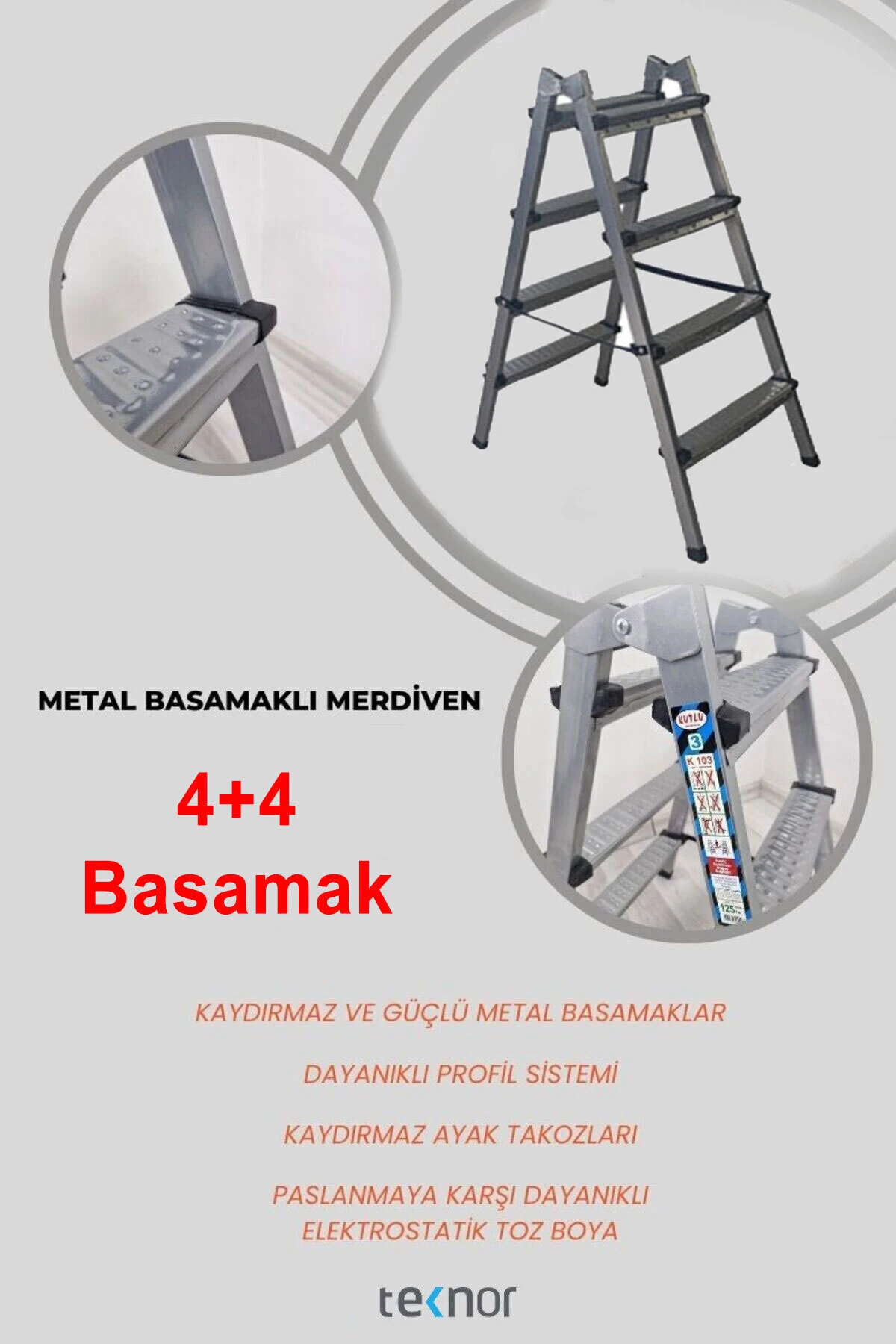 Çift Taraflı Dayanıklı 4+4 Metal Basamaklı Merdiven