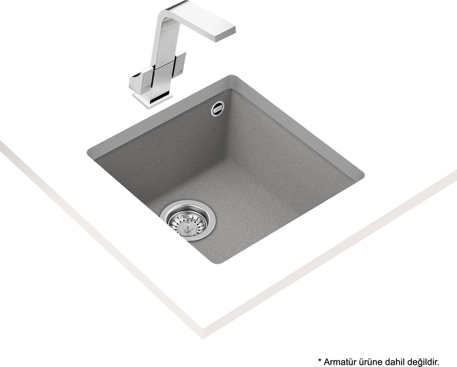 SQUARE 40.40 TG STONE GREY Tezgahaltı Granit Eviye Gri 40 cm 115230026
