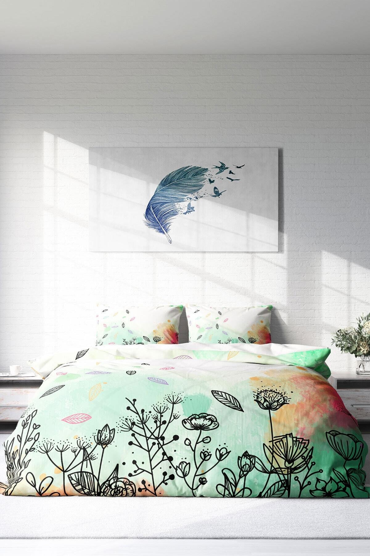Kıng Sıze Fantastic Leaves Naturel Çift Kişilik Nevresim Takımı 220x240cm