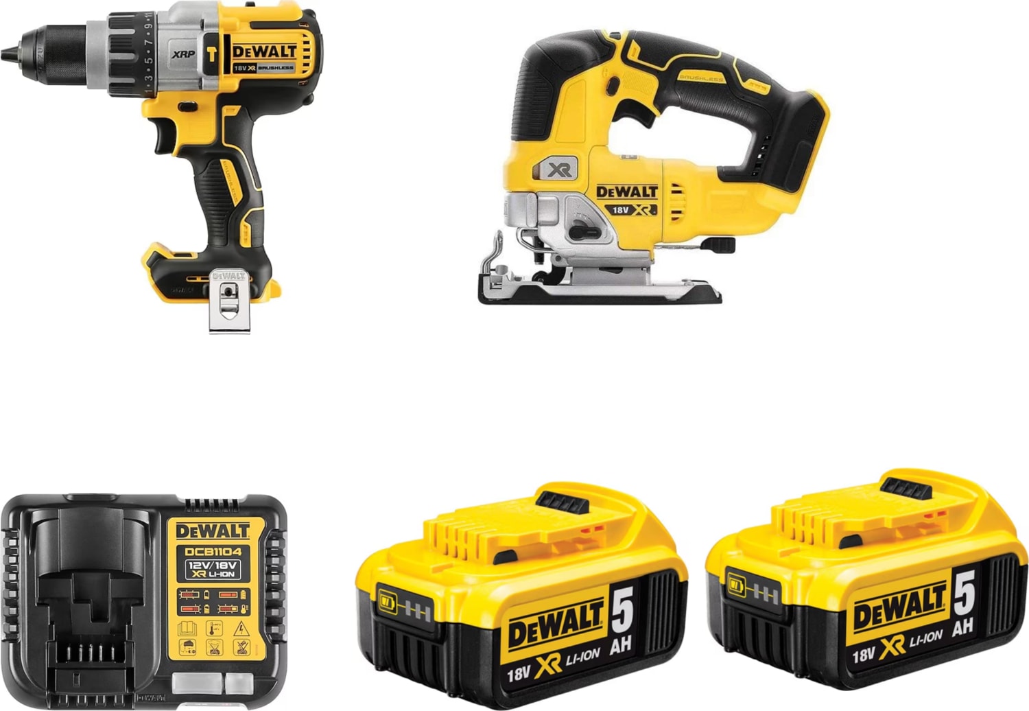 DEWALT DCD996NT + DCS334NT + 2 x 5 Ah Akü + Şarj Cihazı