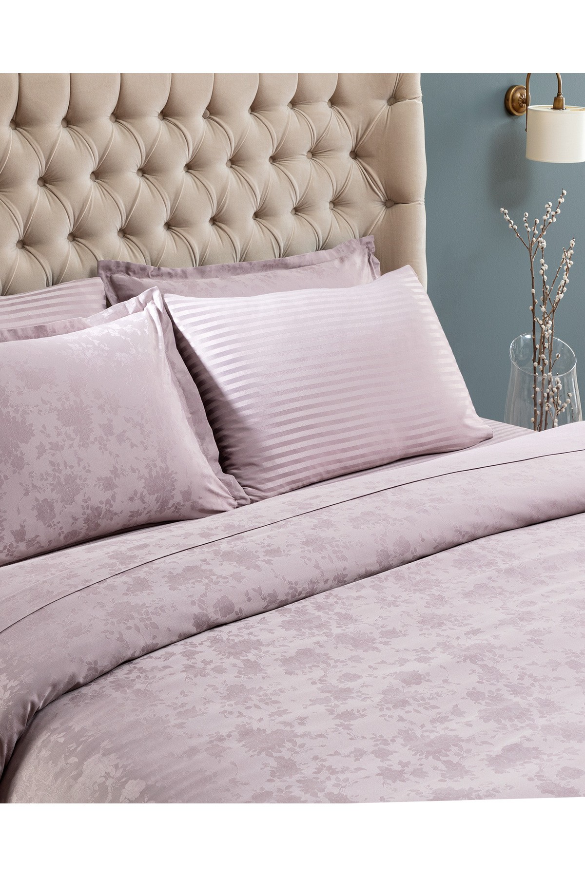 Eze King Size Jakarlı Saten Nevresim Takımı - Açık Mürdüm