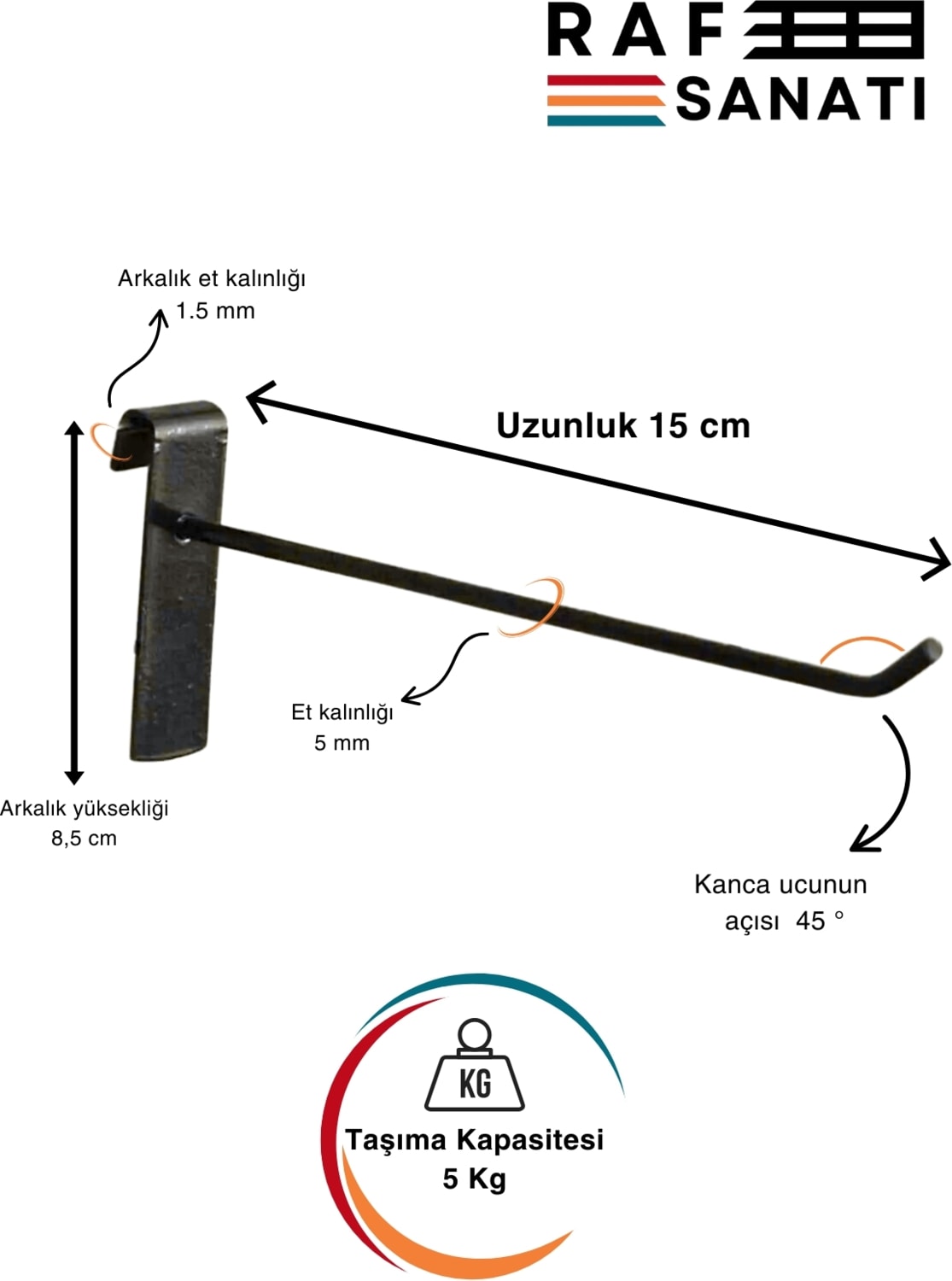 10 Adet Siyah Tel Pano Kancası 15 cm - Askı Kanca Raf Askısı Raf Aksesuar Tel Askı Çorap Kancası