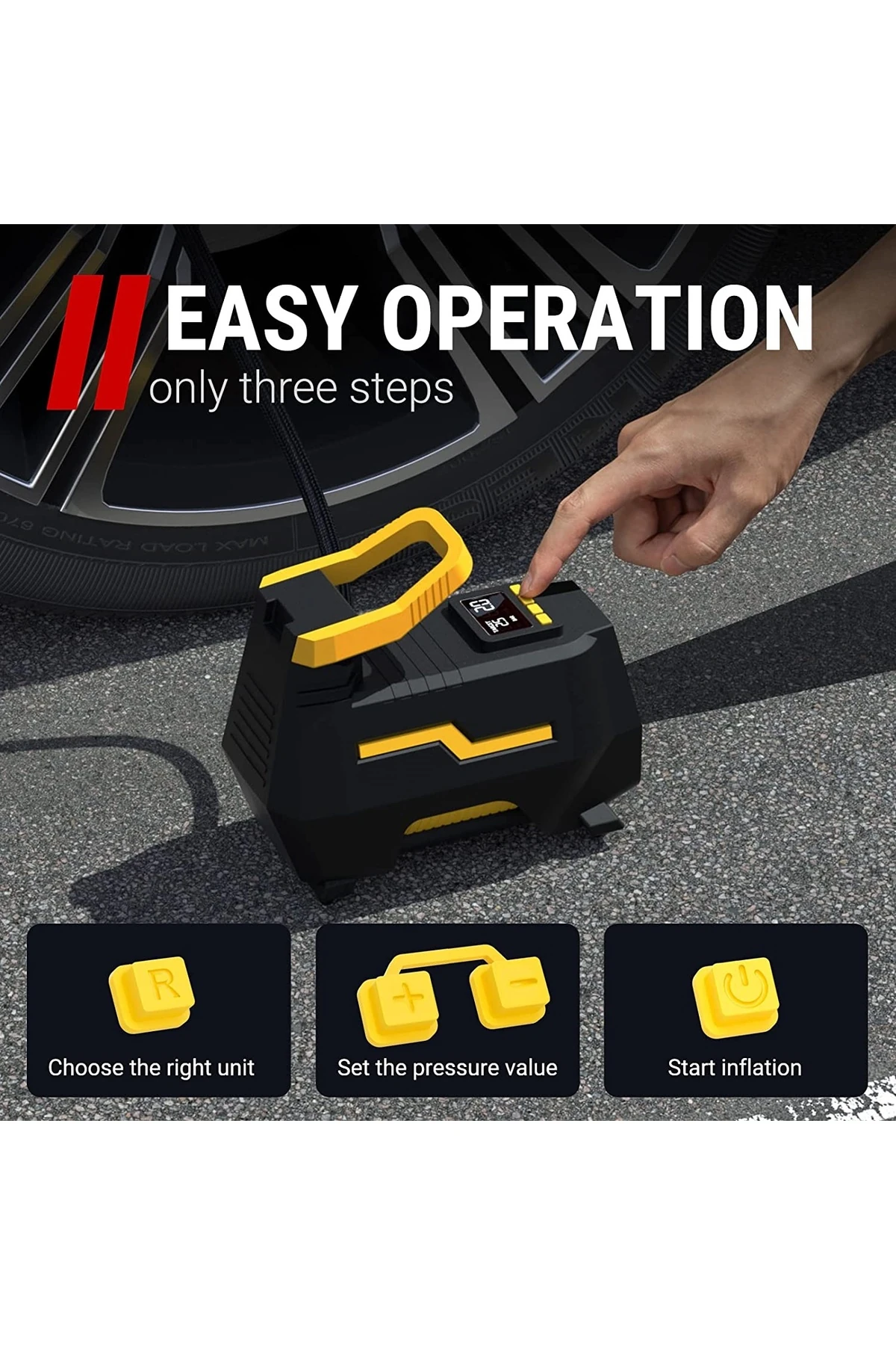 ERG-520 Dijital Basınç Göstergeli Oto Lastik Şişirme Pompası Hava Kompresörü