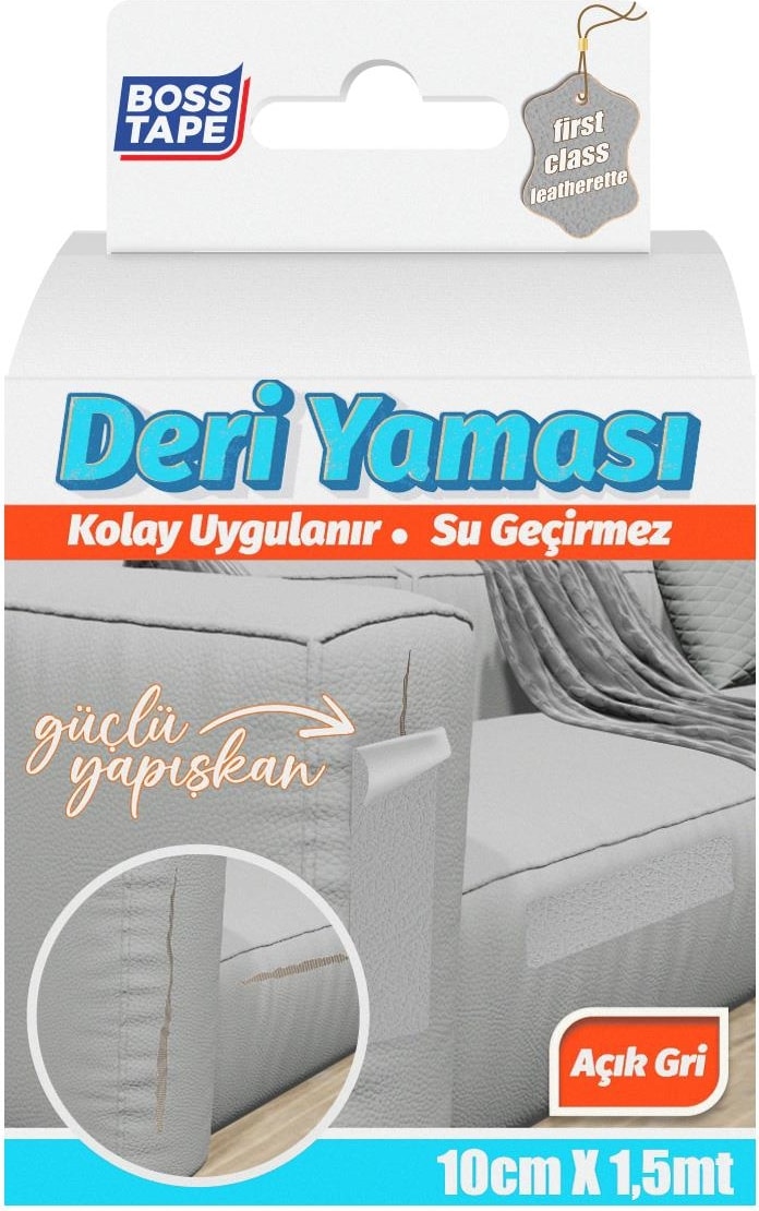 Yapışkanlı Deri Yaması Deri Koltuk Sandalye Yırtık Delik Onarım Açık Gri EN:10CM Boy:1,5mt