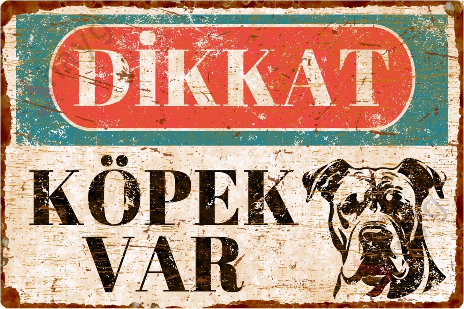 Pas Görünümlü Dikkat Köpek Var Alüminyum Uyarı Levhası - Vintage Dogo Argentino Tabela - 15CMX22,5CM