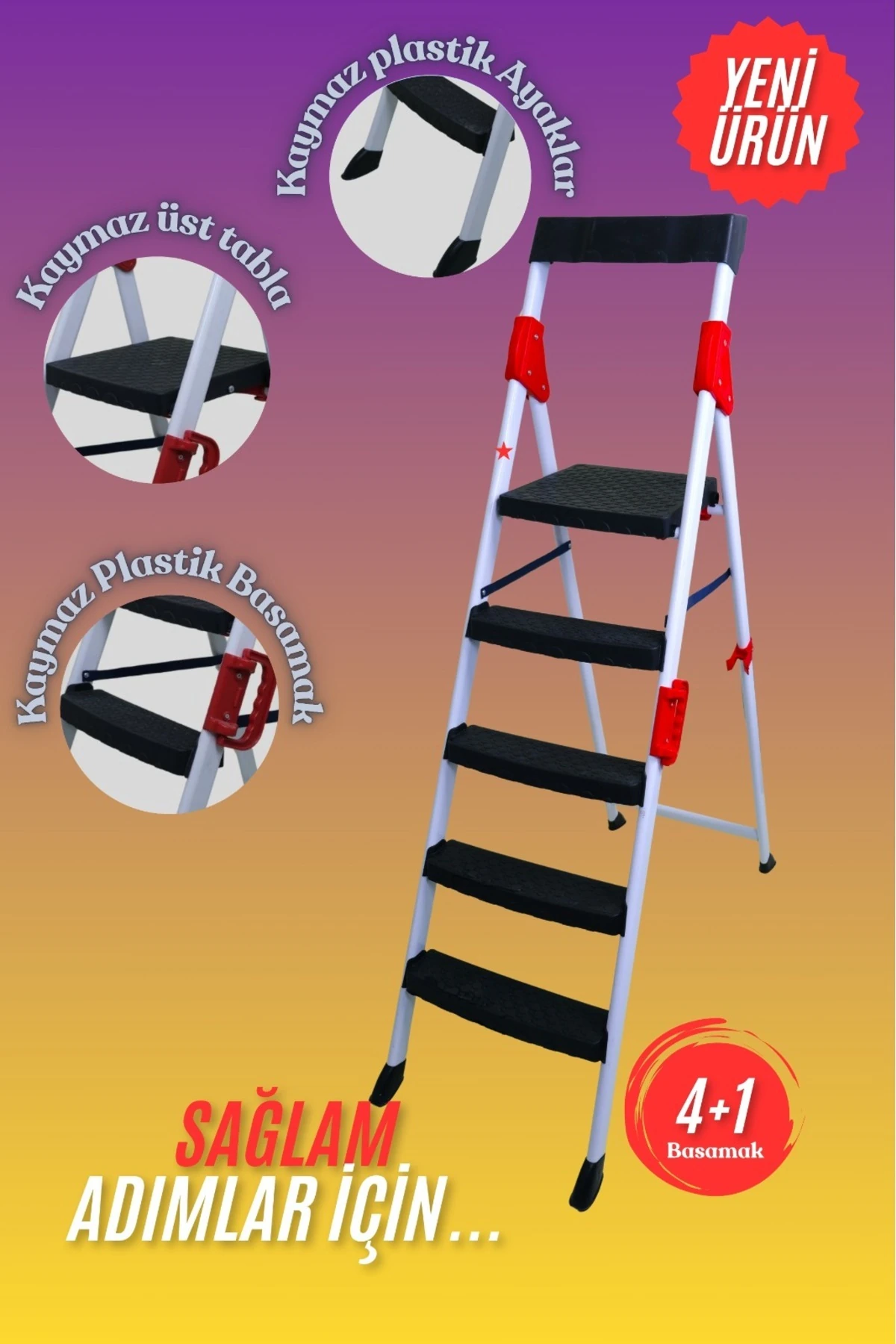 4+1 EXTREME MERDİVEN 5 BASAMAKLI BEYAZ-KIRMIZI