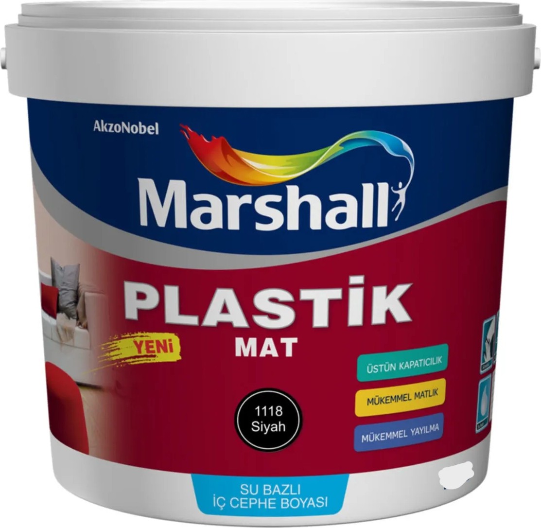Plastik Mat Siyah Su Bazlı Iç Duvar Boyası 2.5lt=4kg-Silinebilir-Mükemmel Matlık-Örtücülük