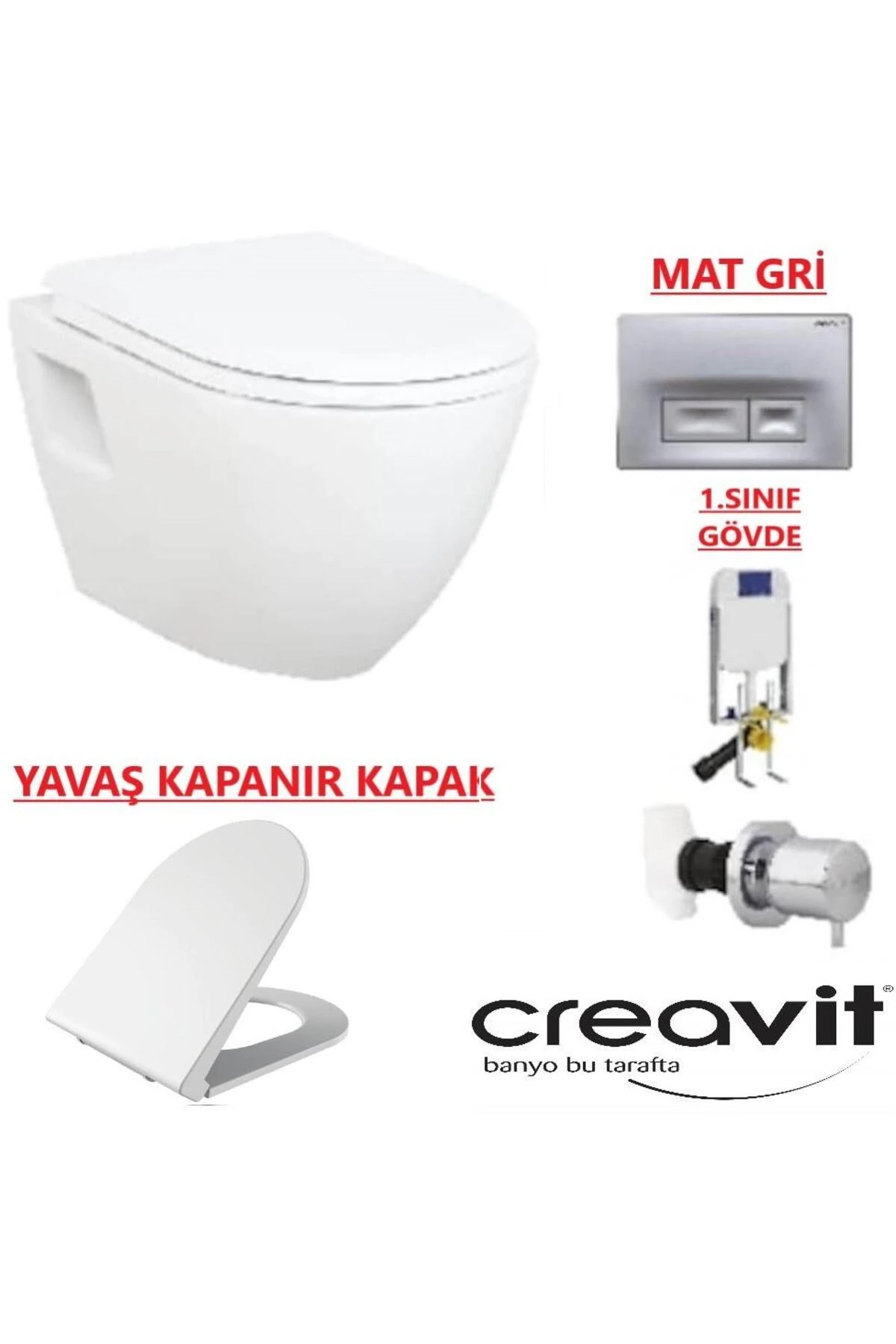 GR5001-Tp325 Gömme Rezervuar Seti 5 Lİ SET YAVAŞ KAPAK - MAT BUTON