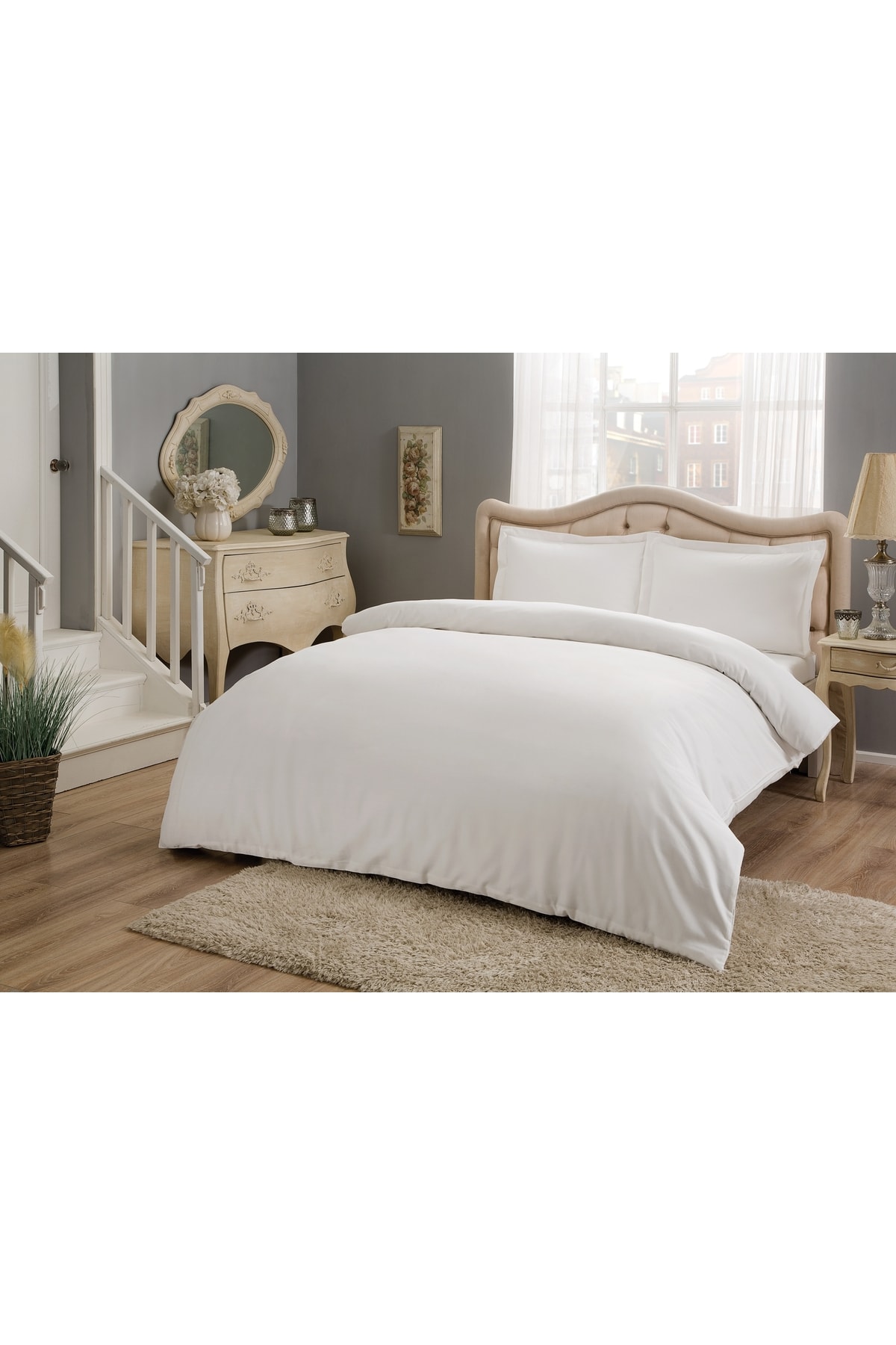 Saten Basic King Size Nevresim Takımı Beyaz