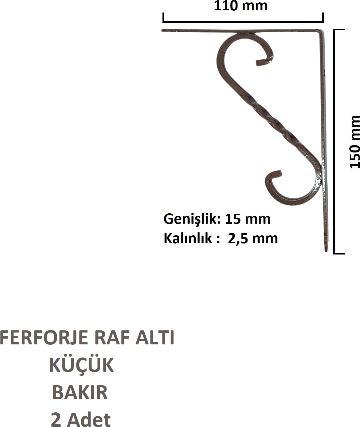 Ferforje Raf Altı, Küçük, Bakır, Vidalar Dahil, 2 Adet
