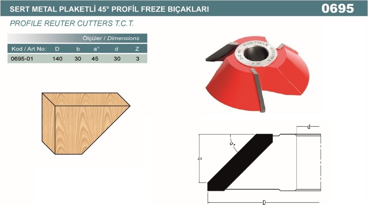 BOSCH 45' Profil Freze Bıçağı 0695-01 D140 D30 Z3