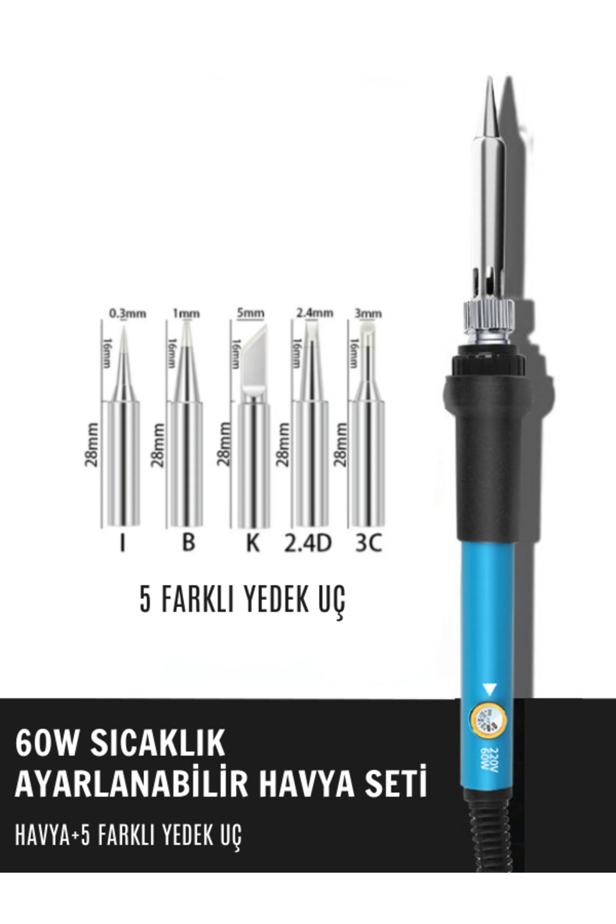 St-60 Model Profesyonel 60w Isı Ayarlı Havya 5 Kaliteli Yedek Uç