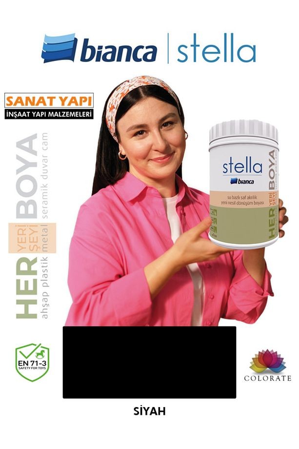 Stella Su Bazlı Boya Tezgah Dolap Mutfak Banyo Siyah 2Lt