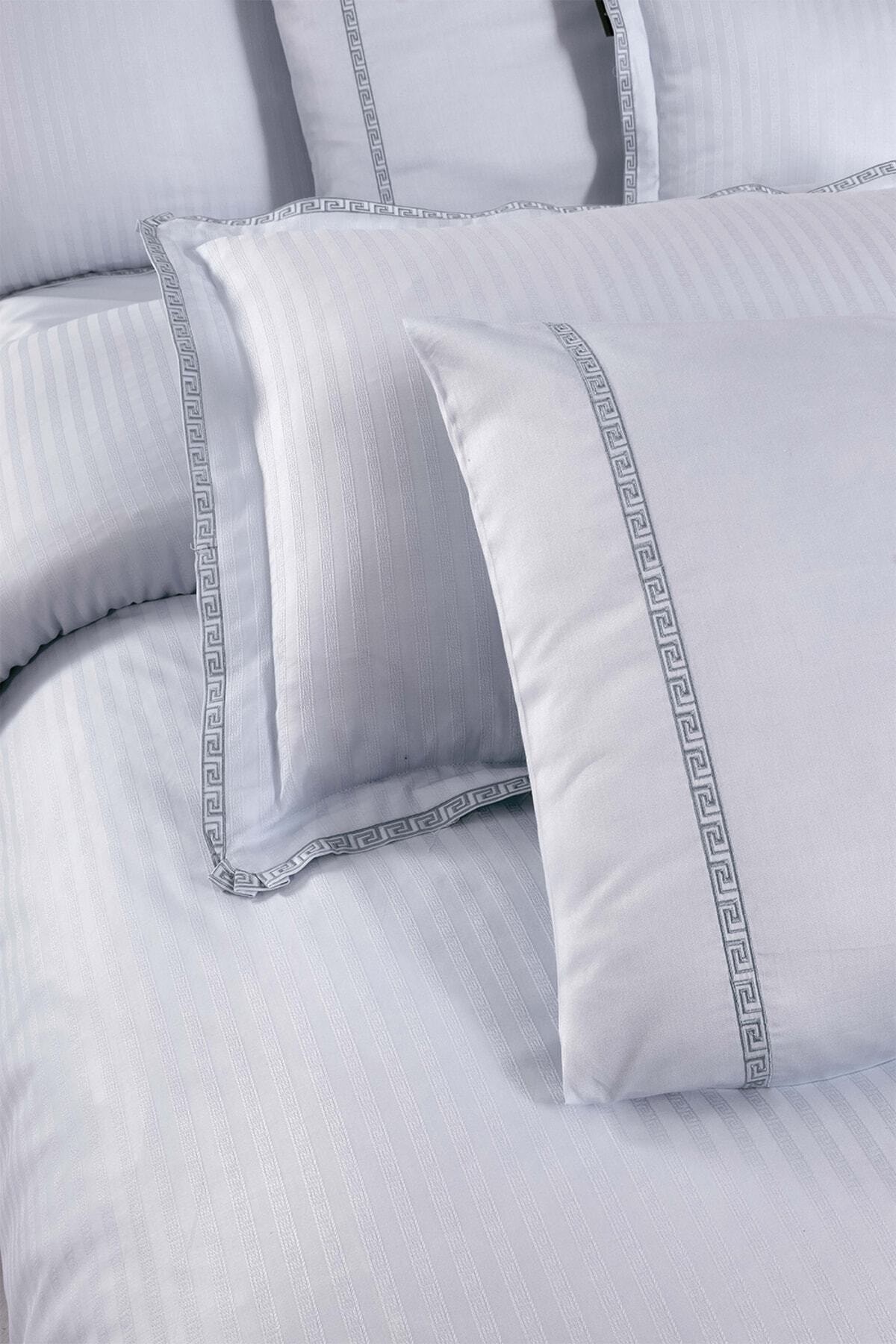 Jacquard Stripe Mavi Çift Kişilik 260 Tc %100 Pamuk Saten Nevresim Takımı