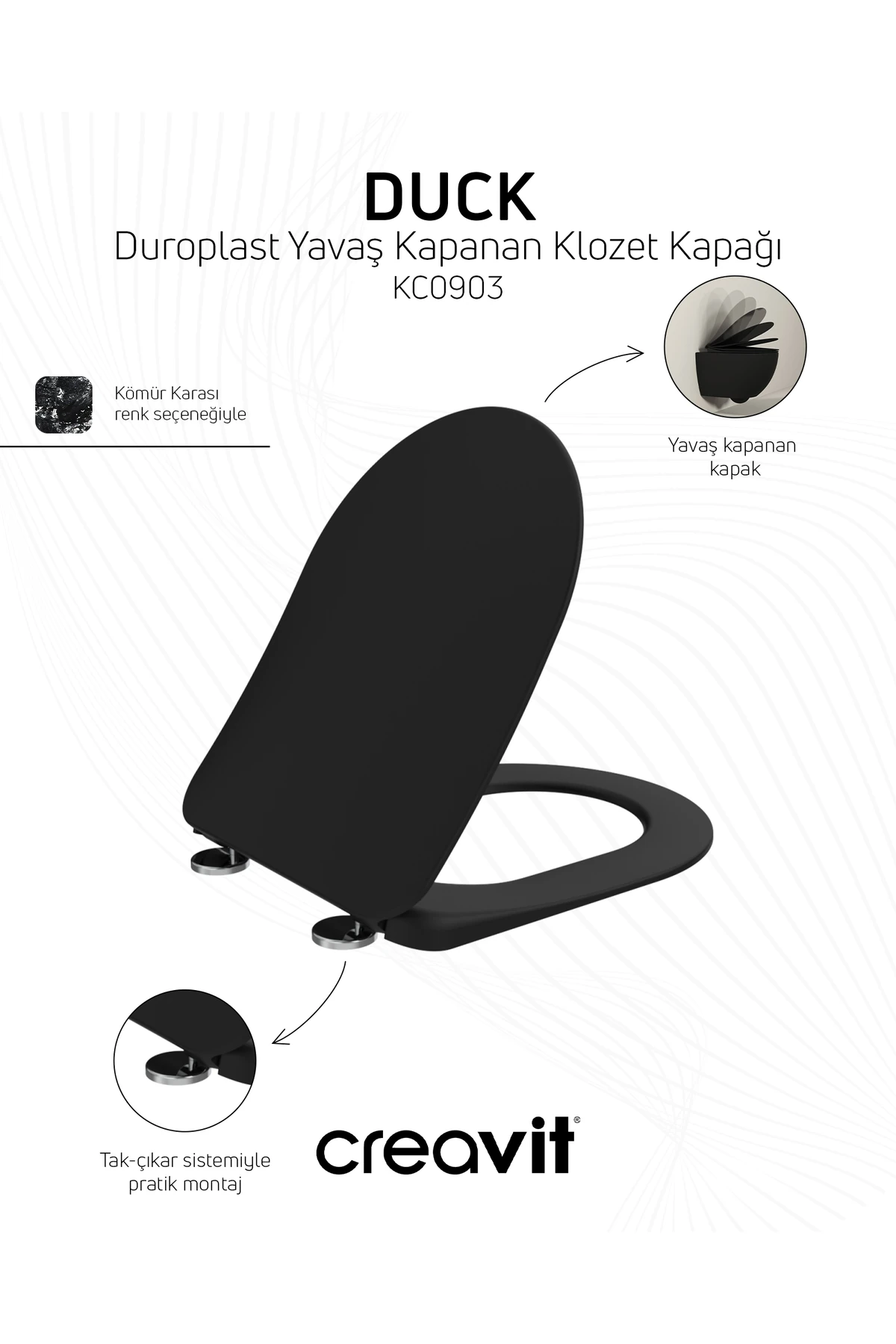 Free Kömür Karası Asma Klozet ve Kapak Set