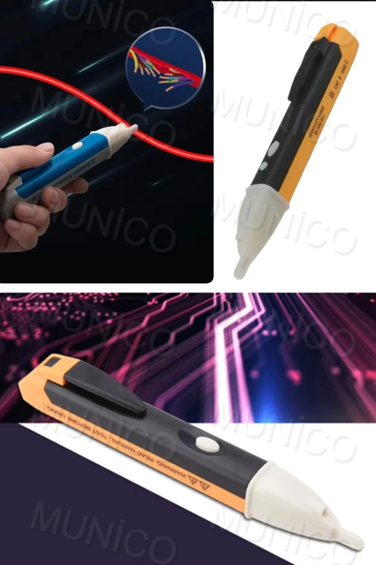 Profesyonel Sarı Temassız Çift Düğme Çok Fonksiyonlu İndüksiyon Elektrikçi Gerilim Test Cihazı Kalem