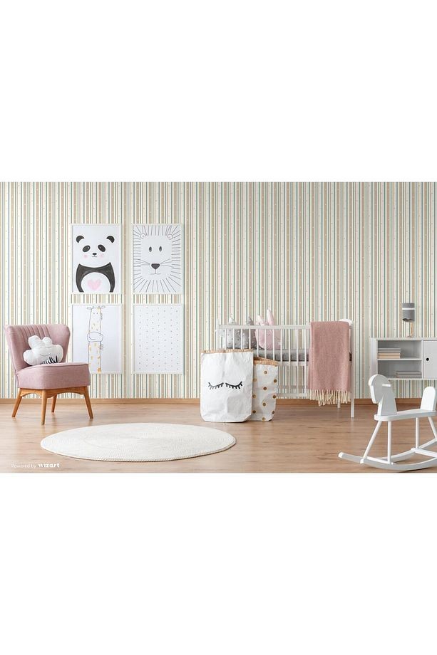 Ada Kids 8928-1 Duvar Kağıdı Beyaz Çizgili Yıldızlı