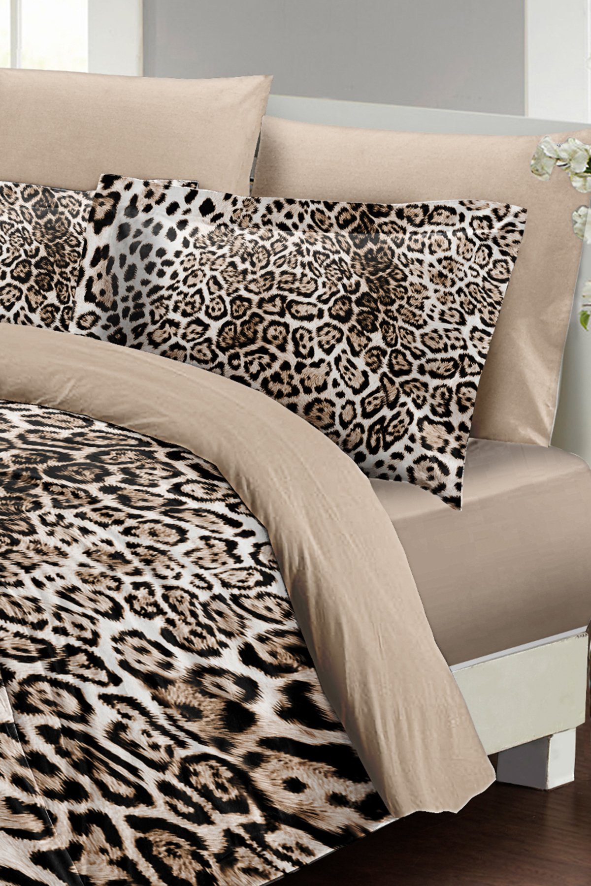 %100 Pamuk Classical Leopard Nevresim Takımı – 5D Dijital Baskı, Oeko-Tex Sertifikalı