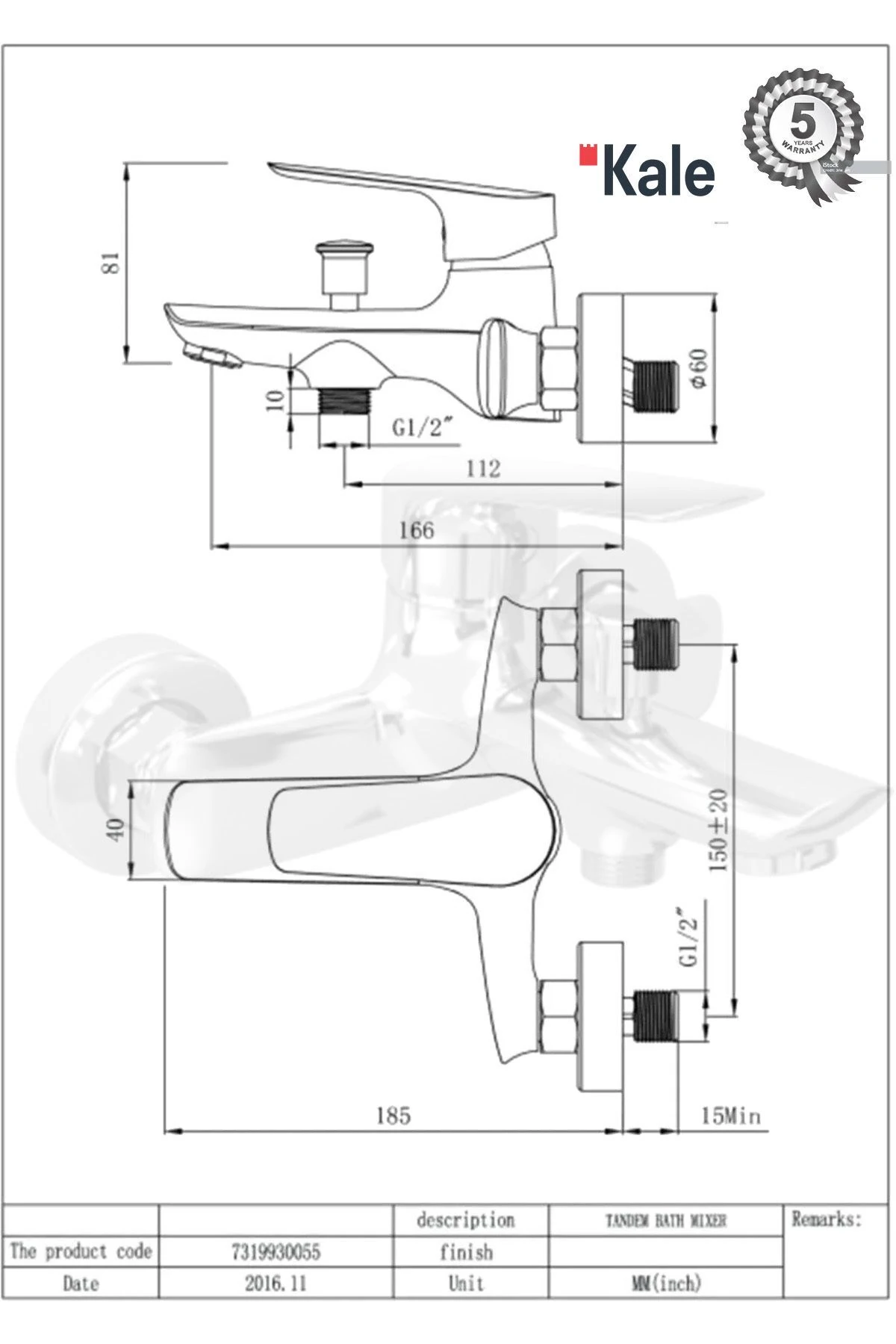 Tandem Banyo Duş Bataryası Uzun Burunlu 166mm 410200500260