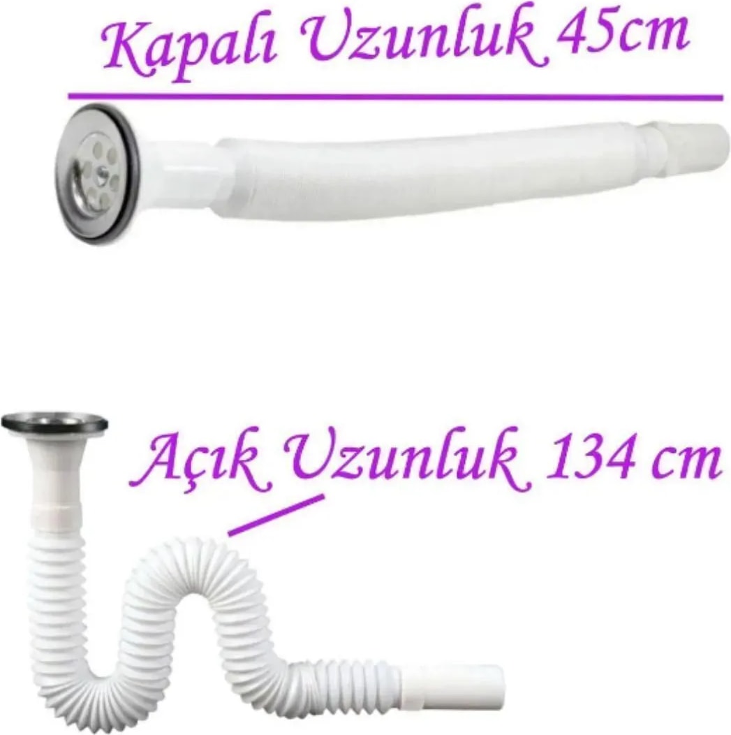 Körüklü Lavabo Sifonu Lavabo Altı Hortumu Lavabo Gider Borusu 45-134 cm (2 Adet)