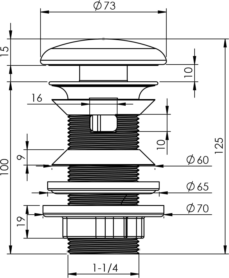 Sifon Tapası - Bas Aç - Parlak Krom Başlıklı -Taşma Delikli-Pis Su Çıkış Borusu Hariç