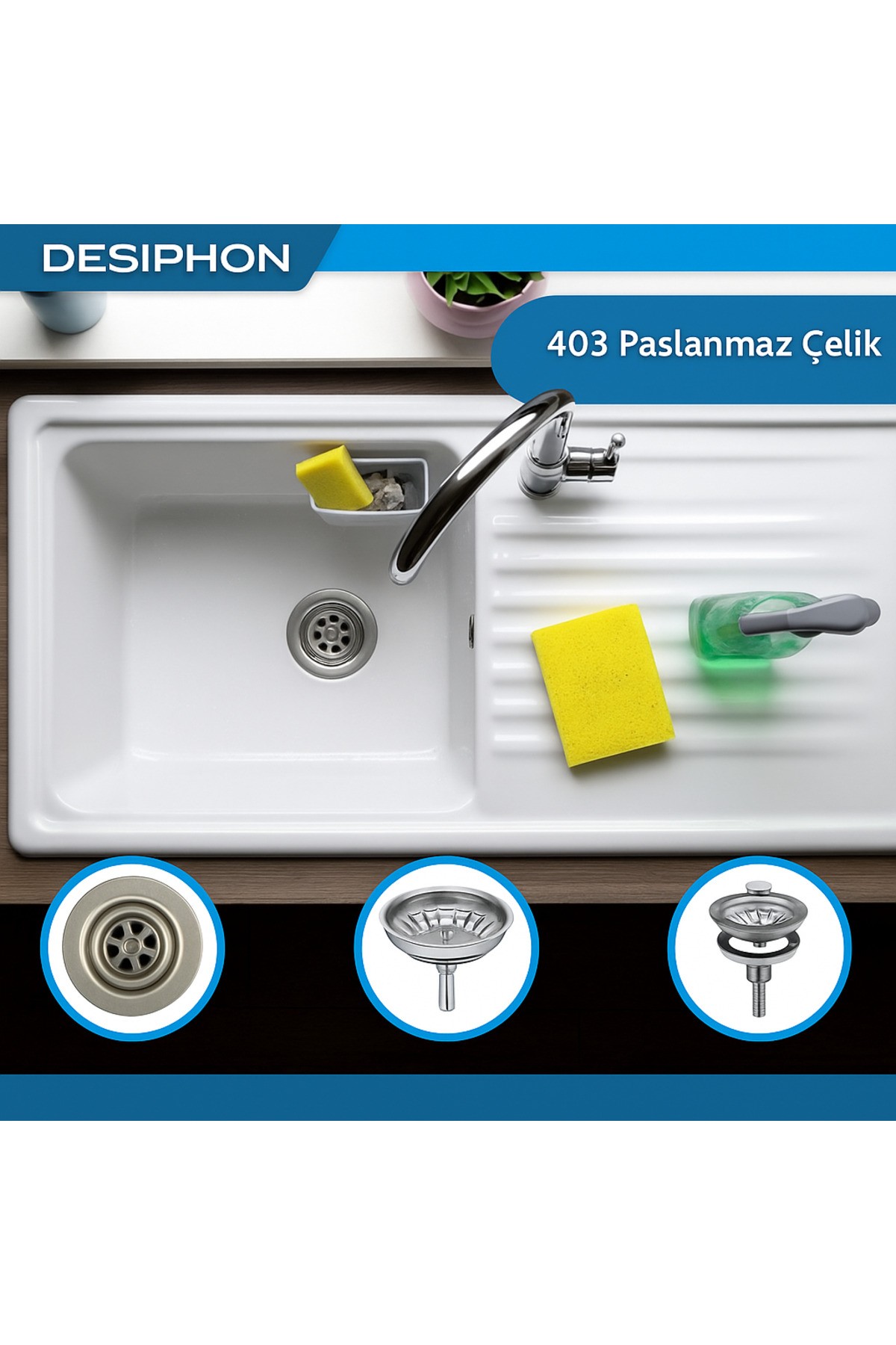 Çöpmak 8 cm Paslanmaz Çelik Lavabo Evye Gider Süzgeci Sifon Uyumlu Dayanıklı Filtre