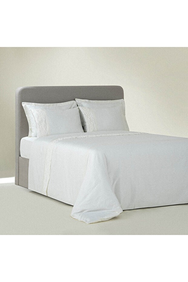 Yade Çift Kişilik Nevresim Takımı %100 Organik Pamuk Saten Brodeli Krem 200x220 Cm
