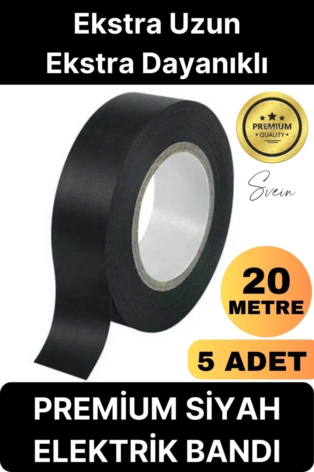 5 Ad. 20 mt Yalıtım Izole Pvc Elektrik Bandı Su Geçirmez Sızdırmaz Koruma Bant Siyah