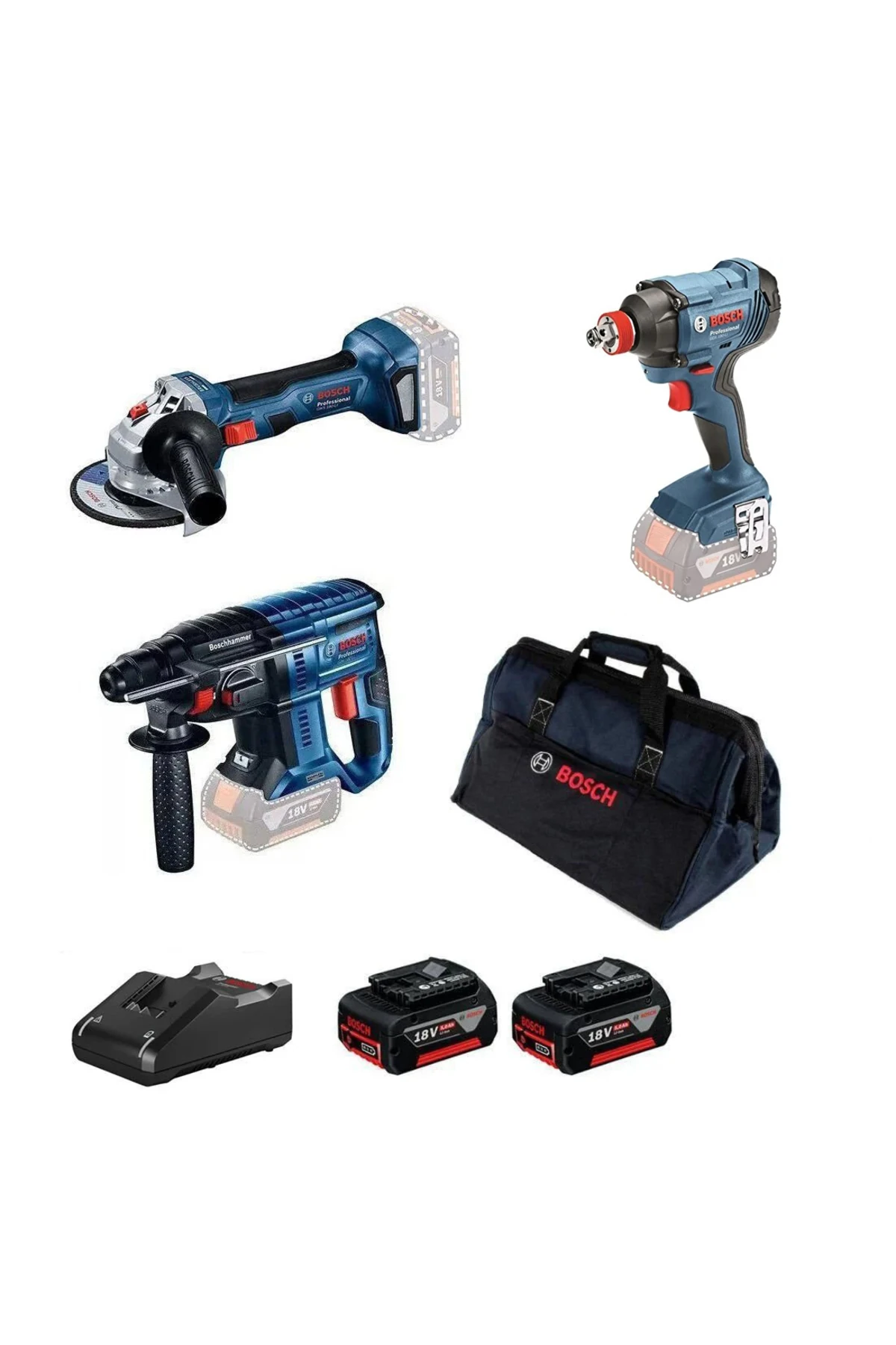 GBH 180 Delici+GWS 180 Taşlama+GDX 180 Somun Sıkma+ GAL 1880 CV Şarj Cihazı 2x5.0Ah Akü