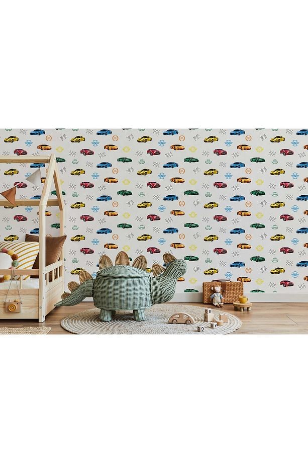 Ada Kids 8909-2 Duvar Kağıdı Gri Arabalı