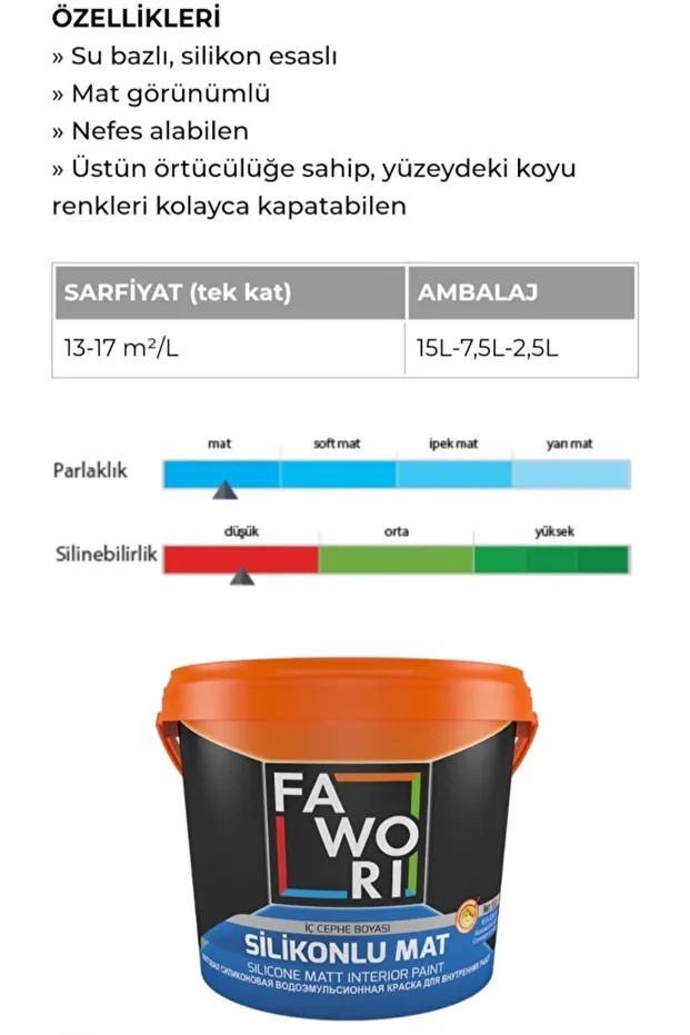 Silikonlu mat 7.5 lt iç cephe boyası