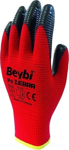 Zebra Nitril Kaplama Örme Eldiven Kırmızı 10 Çift