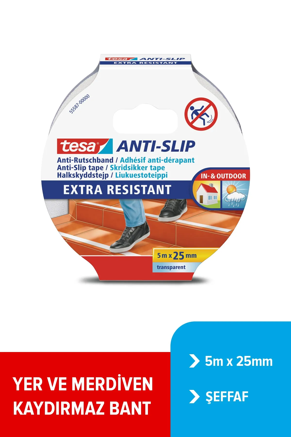 TESA Kaydırmaz Bant Zemin Güvenliği için, 5mx25mm, Şeffaf