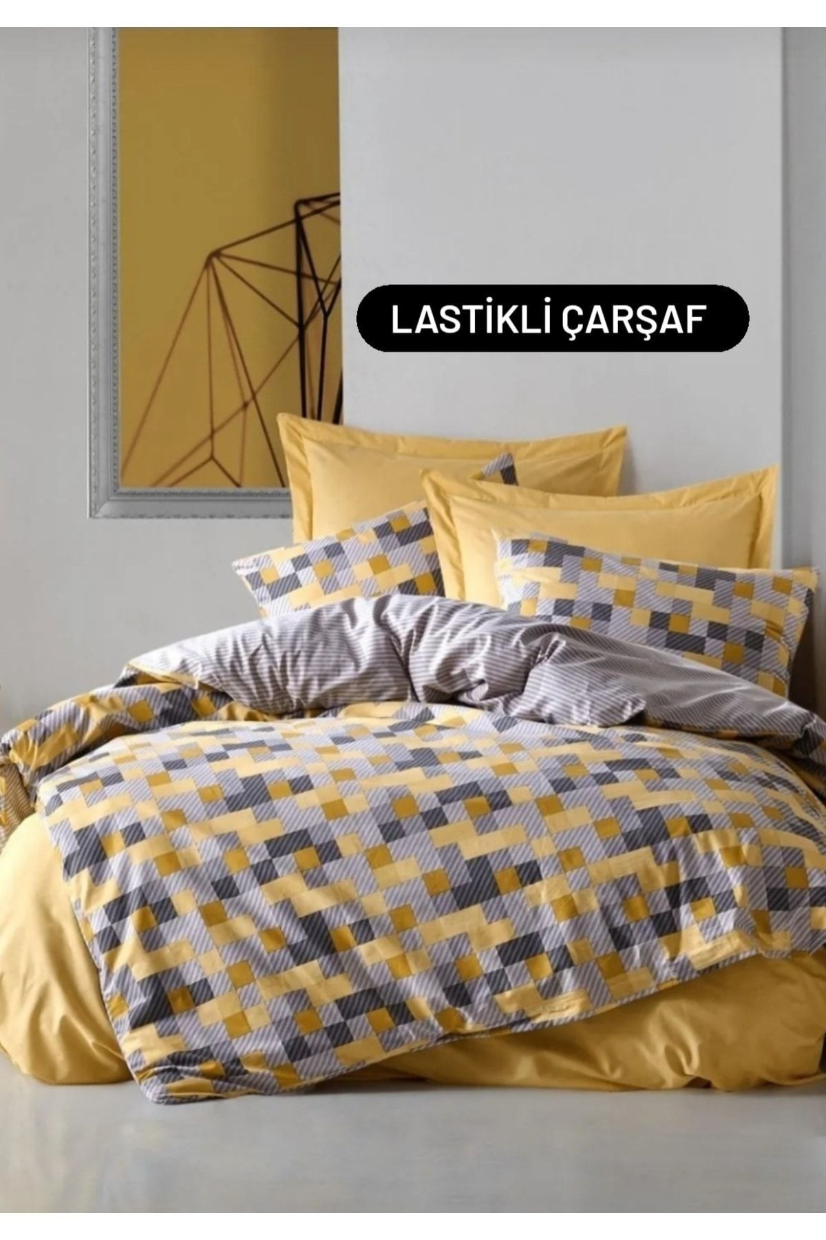 Minimal Çift Kişilik Çarşafı Lastikli Complete Set Elon Sarı