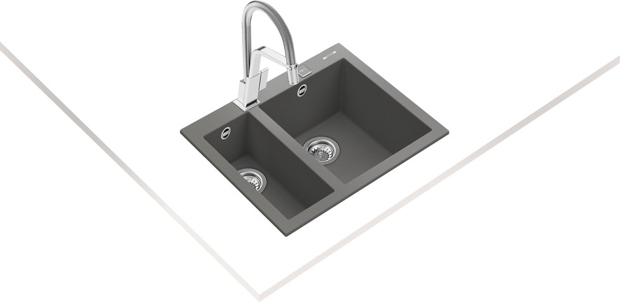 FORSQUARE 590 TG STONE GREY Ankastre Kumanda Sifonlu Granit Eviye Gri 59 cm 115260020