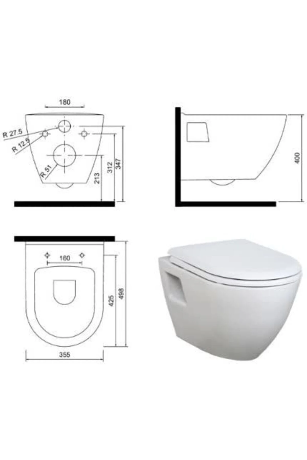 Asma Klozet (325) + Slim Inci Kapak Tp325