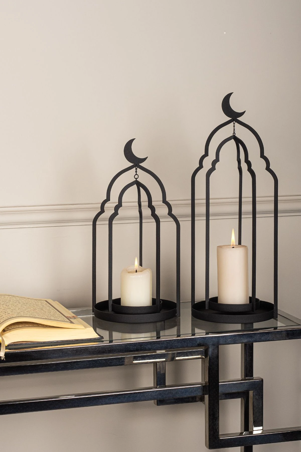 Metal 2'li Islami Mumluk Seti - Siyah Renk Ramazan Süsleri - Islami Ev Dekorasyon - Wamh145