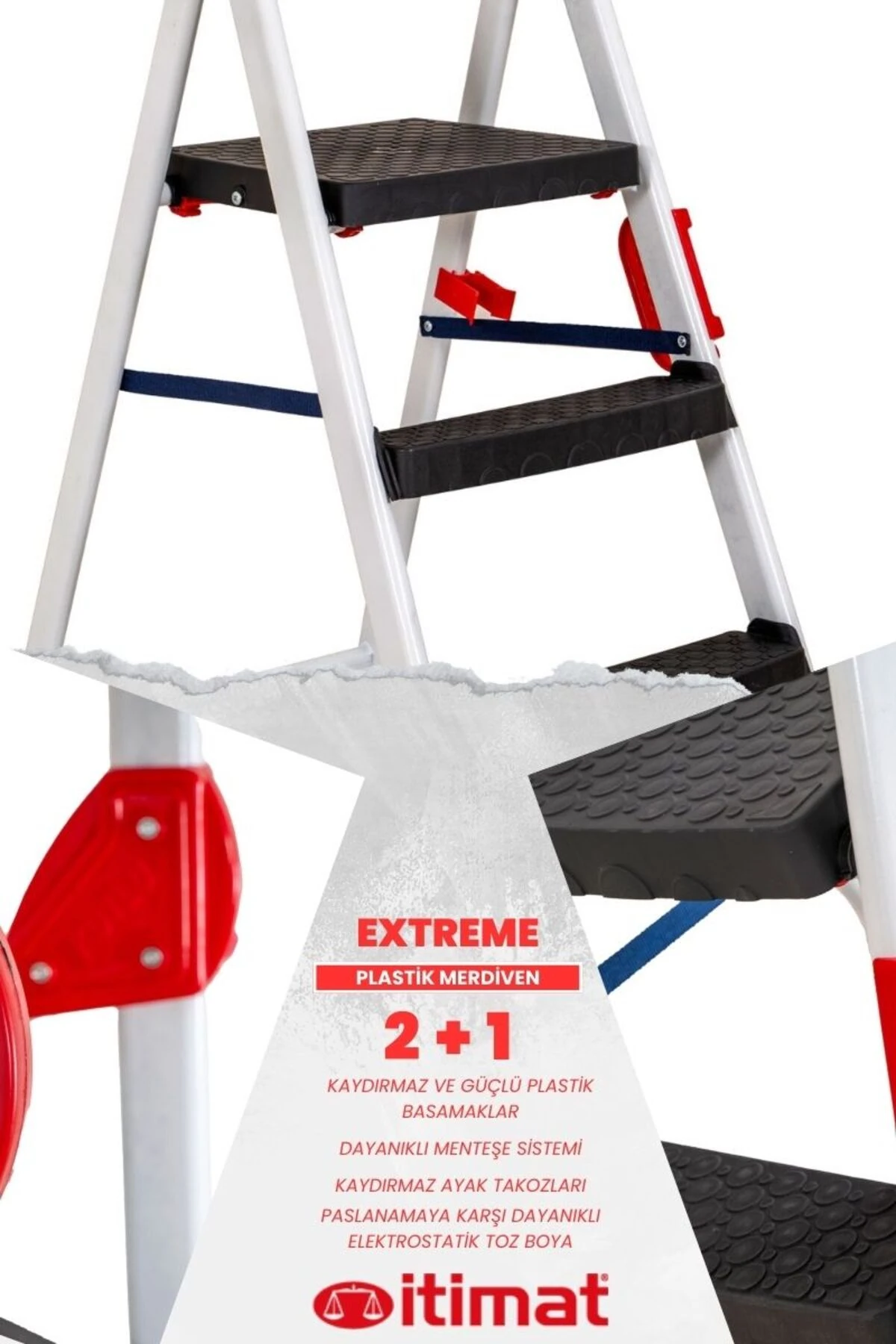 Extreme Kaliteli 2+1 Plastik Basamaklı Merdiven Hafif, Kolay Taşınabilir Ev Tipi, Mutfak ve İş