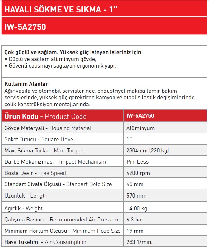 IW-5A2750 Havalı Somun Sökme Uzun 1"