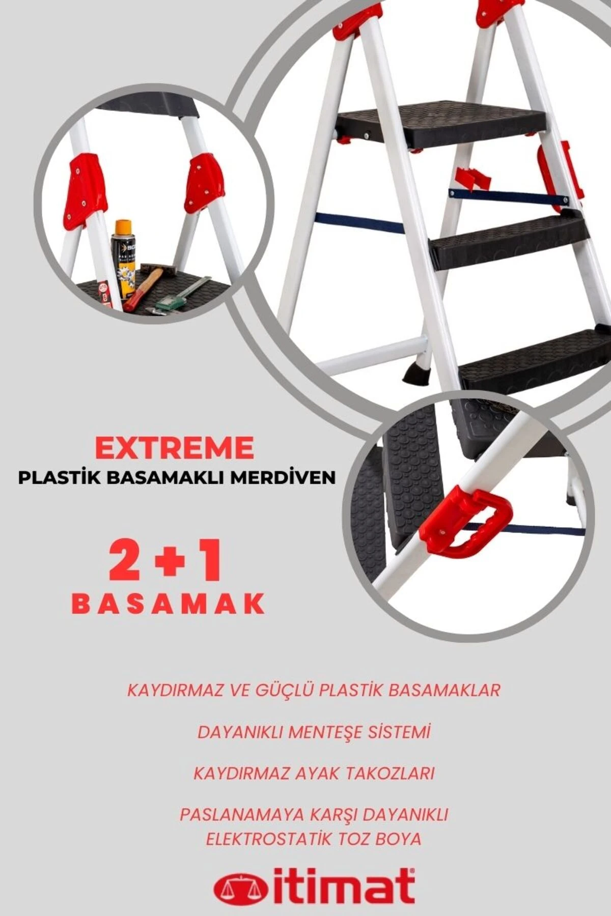 Extreme Kaliteli 2+1 Plastik Basamaklı Merdiven Hafif, Kolay Taşınabilir Ev Tipi, Mutfak ve İş