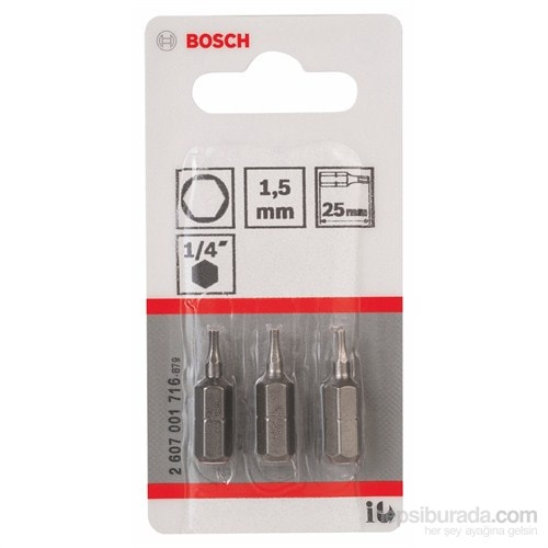 BOSCH - 3'Lü Paket - Ekstra Sert Seri Vidalama Ucu - Hex 1,5, 25 Mm
