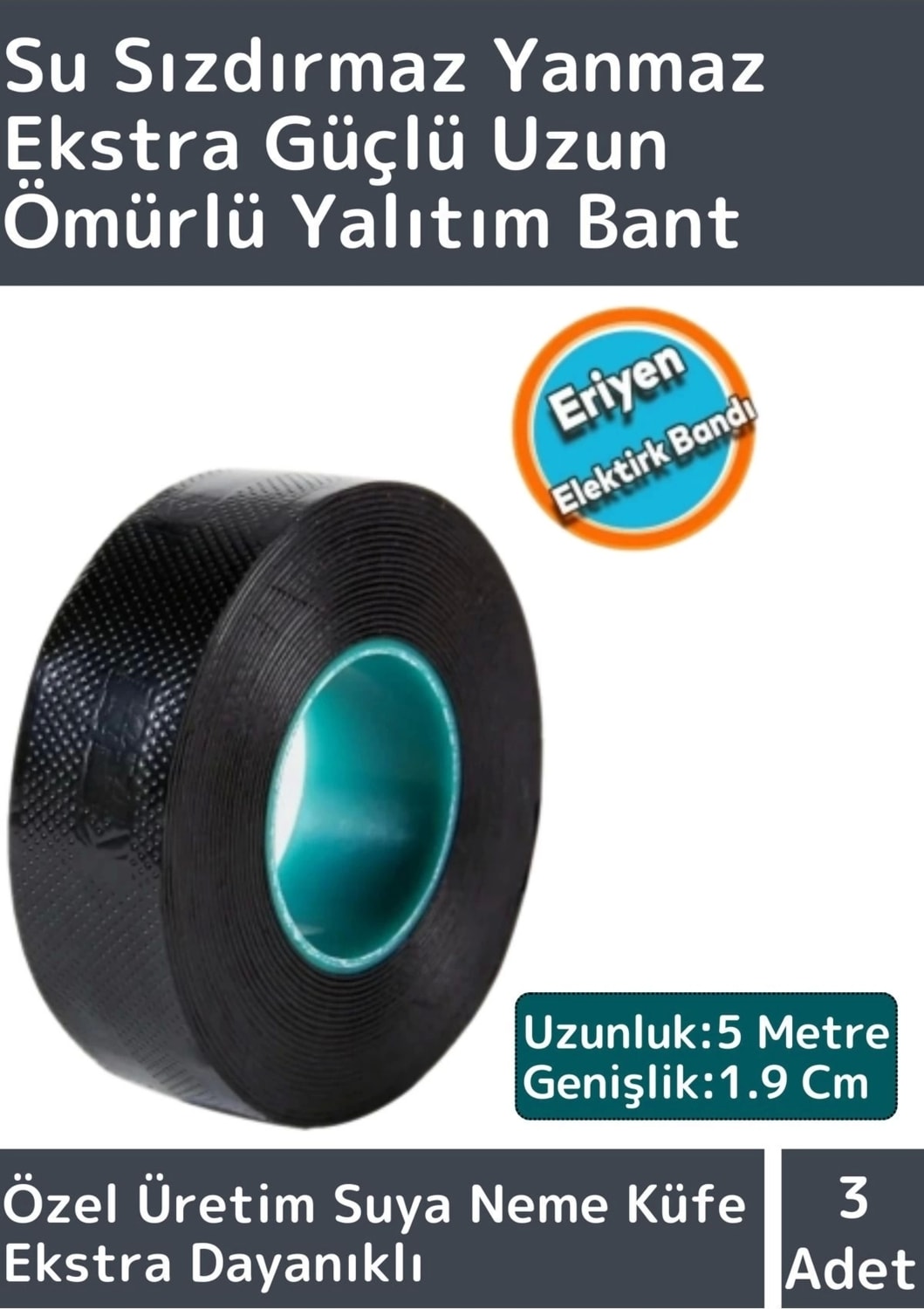 OZKUVVET Yanmaz Su Geçirmez Ekstra Güçlü Yapışkanlı Kendinden Eriyen Kauçuk Yalıtım Bandı 3 Adet