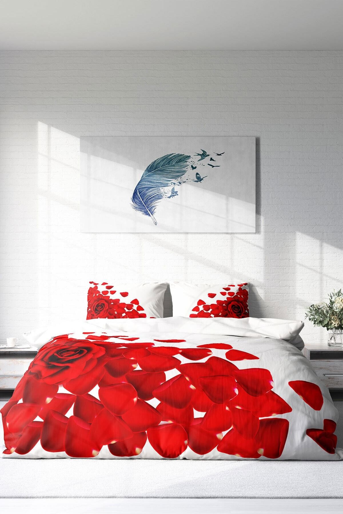 Kıng Sıze Beyaz Güller 3d Pamuk Saten Çift Kişilik Nevresim Takımı 220x240cm
